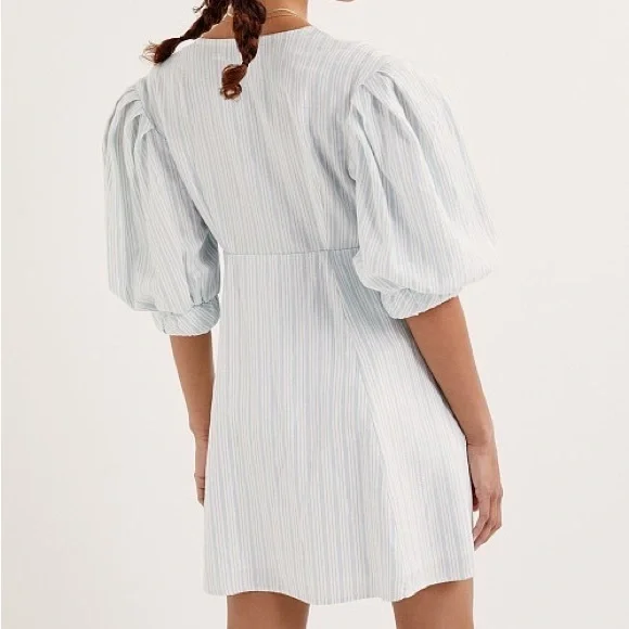 NWT For Love & Lemons Leslie Blue Striped Puff Sleeve Mini Dress - Picture 7 of 16